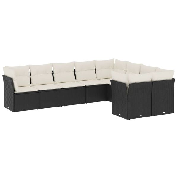 vidaXL 9 Piece Garden Sofa Set with Cushions Black Poly Rattan