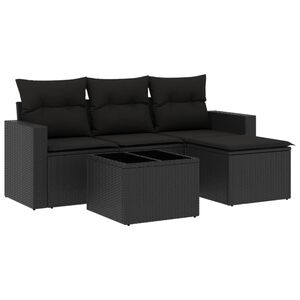 vidaXL 5 Piece Garden Sofa Set with Cushions Black Poly Rattan