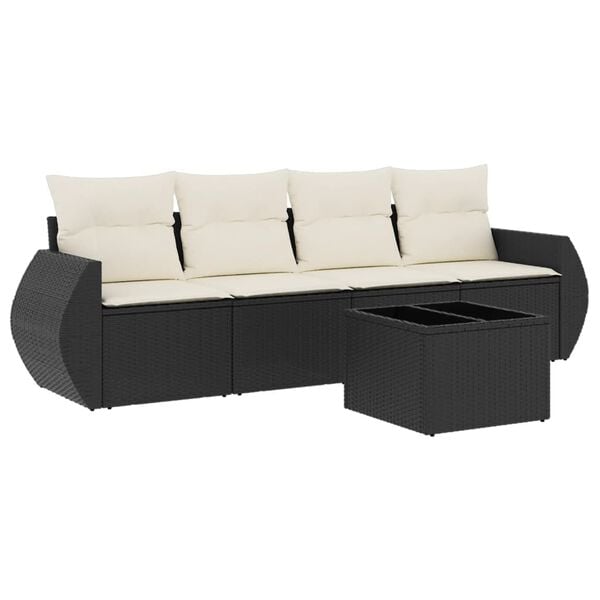vidaXL 5 Piece Garden Sofa Set with Cushions Black Poly Rattan