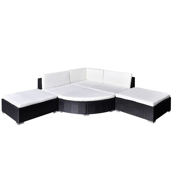 vidaXL 6 Piece Garden Lounge Set with Cushions Poly Rattan Black
