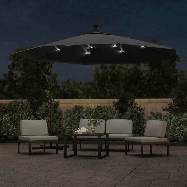 vidaXL Cantilever Garden Parasol with LED Lights Black 350 cm