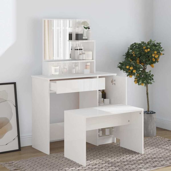 vidaXL Dressing Table Set High Gloss White 86.5x35x136 cm