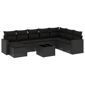 vidaXL 9 Piece Garden Sofa Set with Cushions Black Poly Rattan