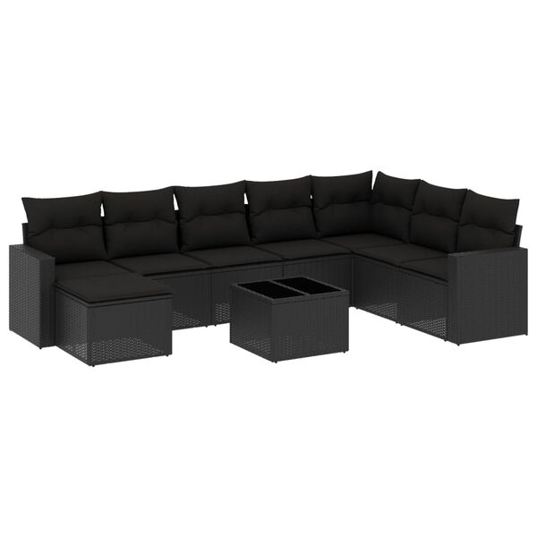 vidaXL 9 Piece Garden Sofa Set with Cushions Black Poly Rattan