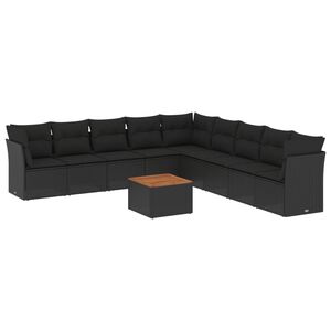 vidaXL 10 Piece Garden Sofa Set with Cushions Black Poly Rattan