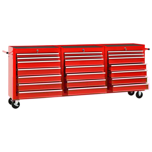 vidaXL Tool Trolley with 21 Drawers Steel Red (147177+2x147178)