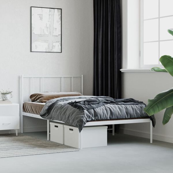 vidaXL Metal Bed Frame without Mattress with Headboard White 107x203cm