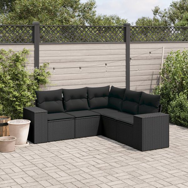 vidaXL 5 Piece Garden Sofa Set with Cushions Black Poly Rattan