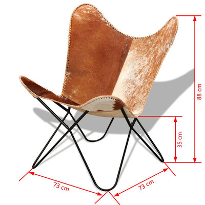 vidaXL Real Cowhide Leather Butterfly Chair Vintage Retro