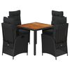 vidaXL 5 Piece Garden Dining Set with Cushions Black Poly Rattan