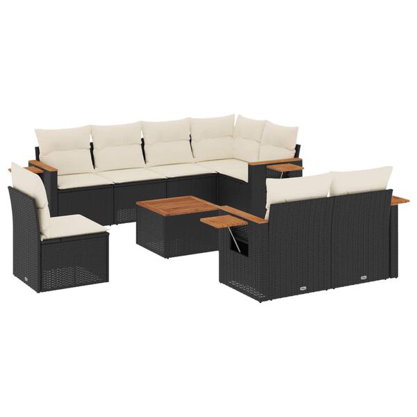 vidaXL 9 Piece Garden Sofa Set with Cushions Black Poly Rattan
