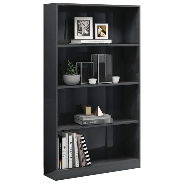 vidaXL 4-Tier Book Cabinet High Gloss Grey 80x24x142 cm Engineered Wood