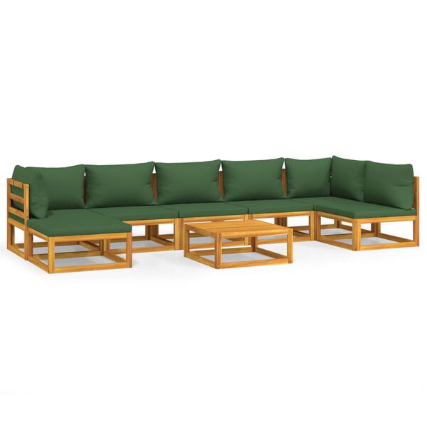 vidaXL 8 Piece Garden Lounge Set with Green Cushions Solid Wood