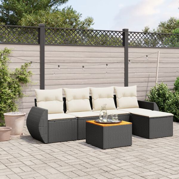 vidaXL 6 Piece Garden Sofa Set with Cushions Black Poly Rattan