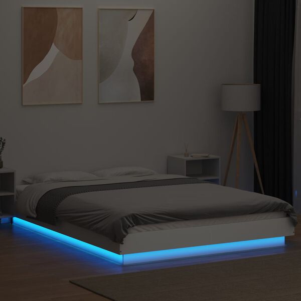 vidaXL Bed Frame with LED Lights without Mattress White 135x190cm