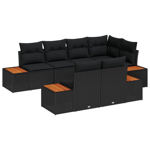 vidaXL Garden Sofa Set with Cushion 7 pcs Black Poly Rattan