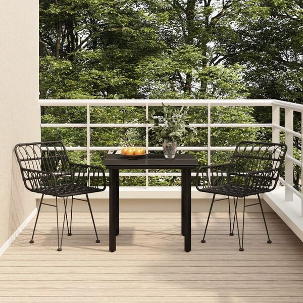 vidaXL 3 Piece Garden Dining Set Black Poly Rattan