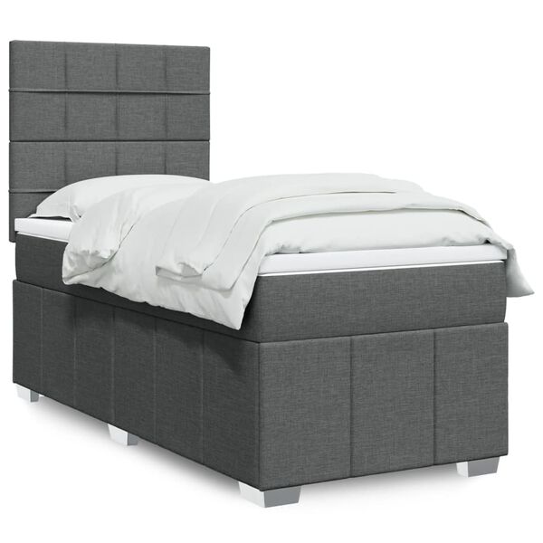vidaXL Box Spring Bed with Mattress Dark Grey King Single Fabric