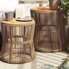 vidaXL Garden Side Tables 2 pcs with Wooden Top Beige Poly Rattan