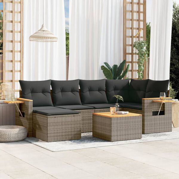 vidaXL 7 Piece Garden Sofa Set with Cushions Grey Poly Rattan