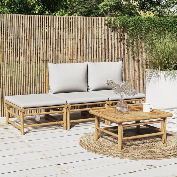 vidaXL 4 Piece Garden Lounge Set with Light Grey Cushions Bamboo