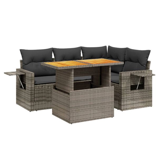 vidaXL 5 Piece Garden Sofa Set with Cushions Grey Poly Rattan