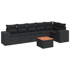 vidaXL 7 Piece Garden Sofa Set with Cushions Black Poly Rattan