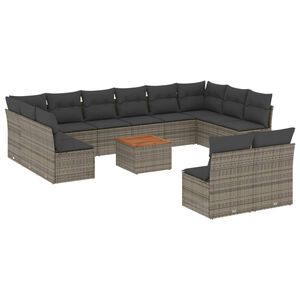 vidaXL 13 Piece Garden Sofa Set with Cushions Grey Poly Rattan