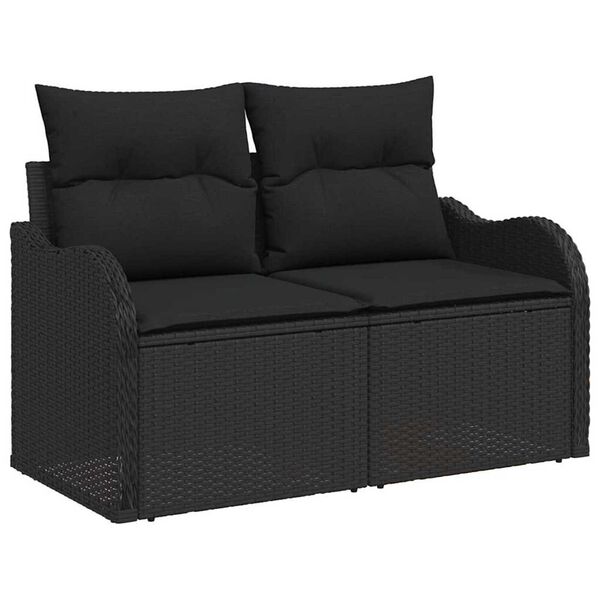 vidaXL Garden Sofa Set with Cushion 7 pcs Black Poly rattan
