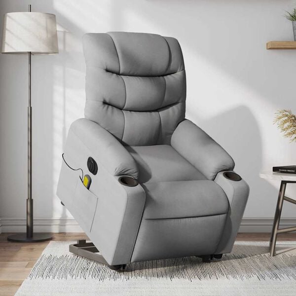 vidaXL Electric Stand up Massage Recliner Chair Light Grey Fabric