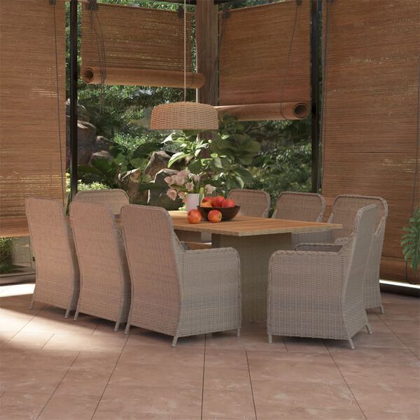 vidaXL 9 Piece Garden Dining Set Poly Rattan Brown