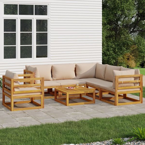vidaXL 7 Piece Garden Lounge Set with Taupe Cushions Solid Wood