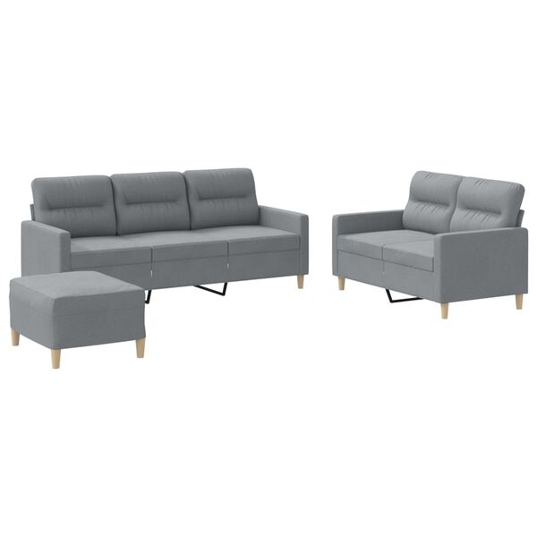 vidaXL 3 Piece Sofa Set with Cushions Light Grey Fabric
