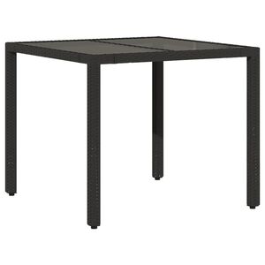 vidaXL Garden Table with Glass Top Black 90x90x75 cm Poly Rattan