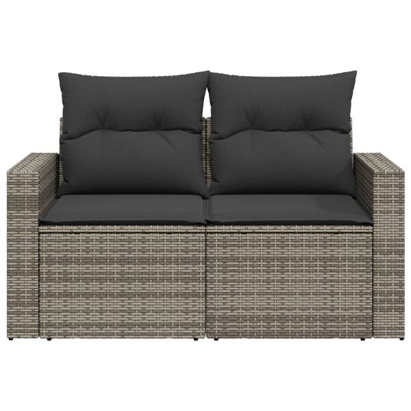 vidaXL Garden Sofa with Cushions 2-Seater Grey Poly Rattan