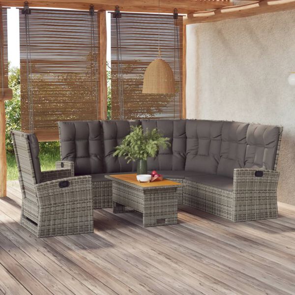 vidaXL 3 Piece Garden Lounge Set with Cushions Grey Poly Rattan
