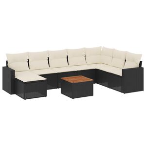 vidaXL 9 Piece Garden Sofa Set with Cushions Black Poly Rattan