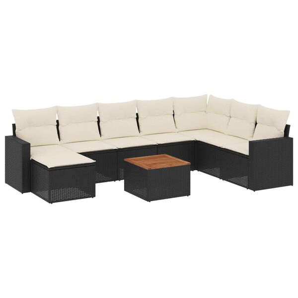 vidaXL 9 Piece Garden Sofa Set with Cushions Black Poly Rattan
