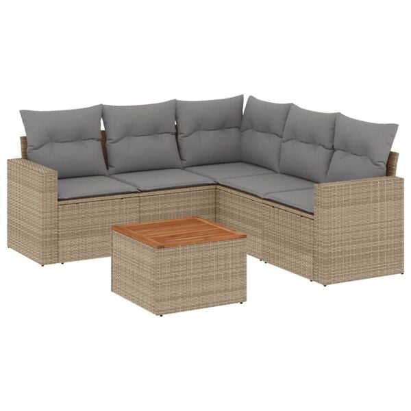 vidaXL 6 Piece Garden Sofa Set with Cushions Mix Beige Poly Rattan