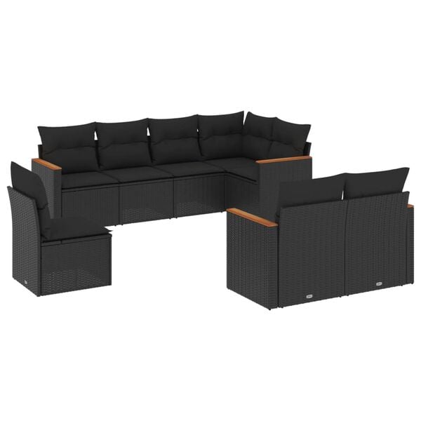 vidaXL 8 Piece Garden Sofa Set with Cushions Black Poly Rattan