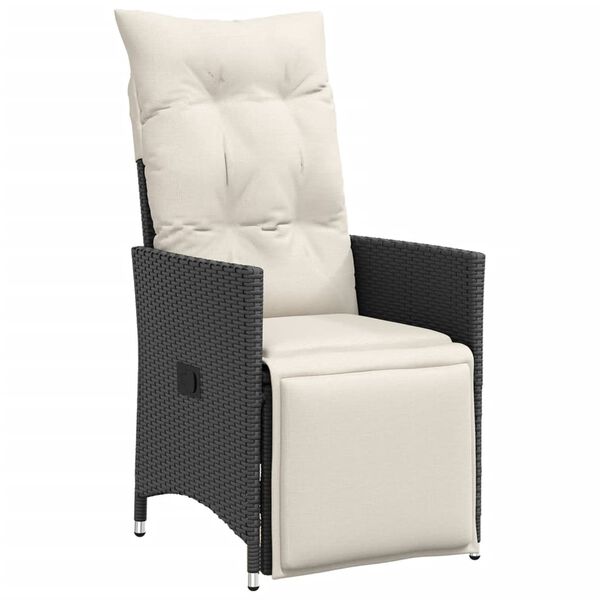 vidaXL Reclining Garden Chairs 2 pcs with Cushions Black Poly Rattan