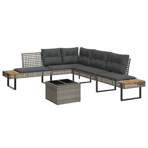 vidaXL 2 Piece Garden Sofa Set with Cushions Grey Poly Rattan and Glass