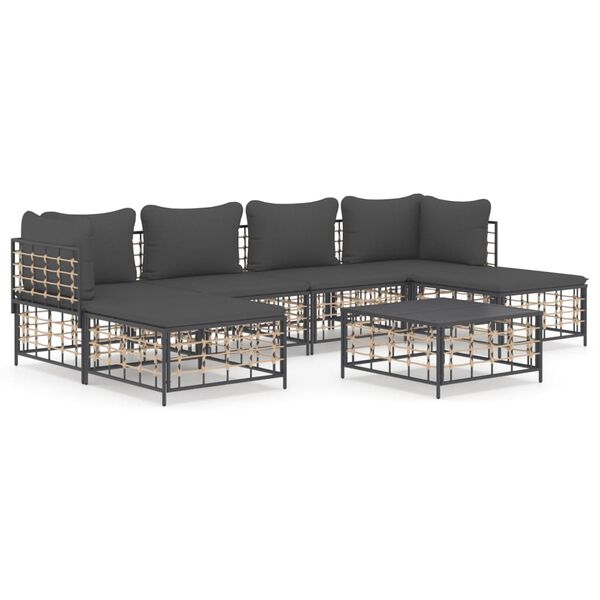 vidaXL 7 Piece Garden Lounge Set with Cushions Anthracite Poly Rattan