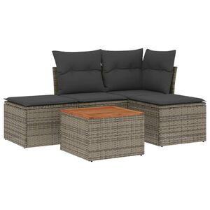 vidaXL 5 Piece Garden Sofa Set with Cushions Grey Poly Rattan