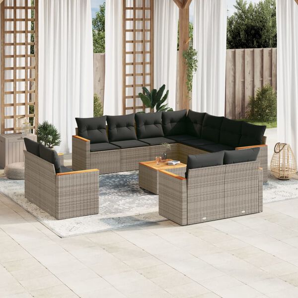 vidaXL 12 Piece Garden Sofa Set with Cushions Grey Poly Rattan