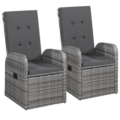 vidaXL Outdoor Chairs 2 pcs with Cushions Poly Rattan Grey