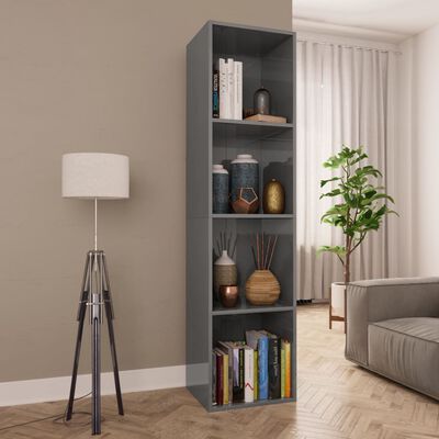 vidaXL Book Cabinet/TV Cabinet High Gloss Grey 36x30x143 cm Engineered Wood