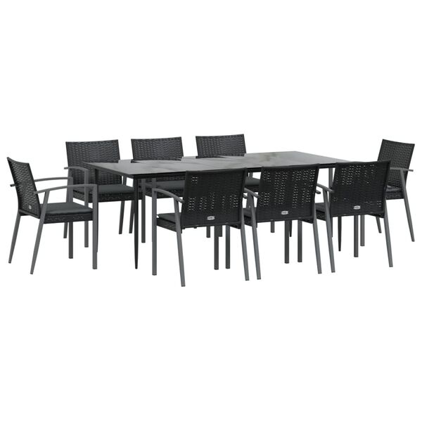 vidaXL 9 Piece Garden Dining Set with Cushions Poly Rattan and Steel