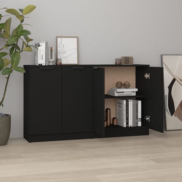 vidaXL Sideboards 2 pcs Black 60x30x70 cm Engineered Wood