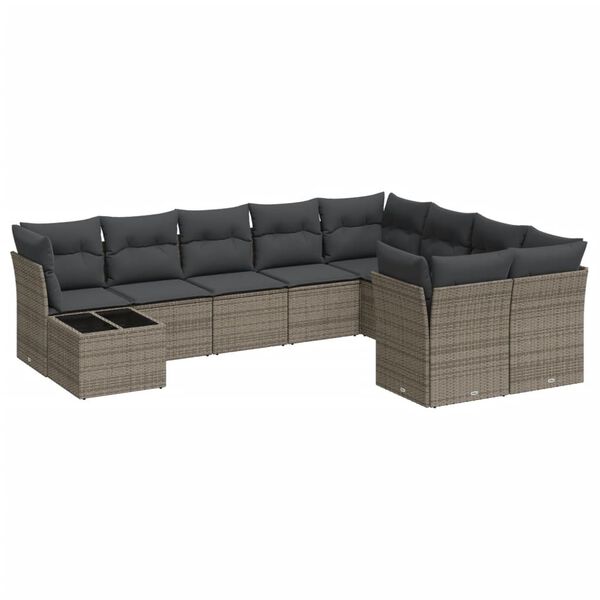 vidaXL 10 Piece Garden Sofa Set with Cushions Grey Poly Rattan